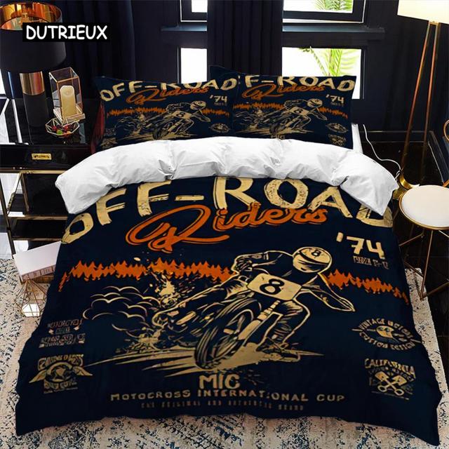 Motocyklista zestaw poszewek na kołdrę na łóżko Queen Calico Twin Size pocieszyciel zestaw pościeli pojedynczy król miękka poliestrowa kapa na kołdrę