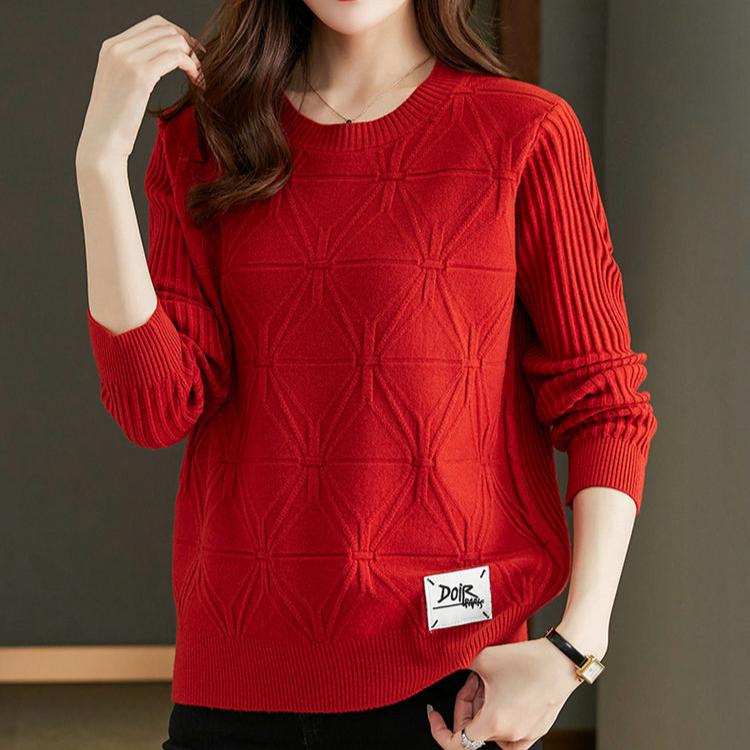 Fall Winter Women Plus Size Sweater Loose Short Pullover Knitwear Sweater Jacquard Crew Neck Stretch Jumper Knit Top