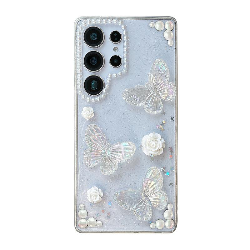 Japanese Fresh Ins Style Mobile Phone Case for Samsung S25ultra Flower Pearl S24plus Glitter Powder S23