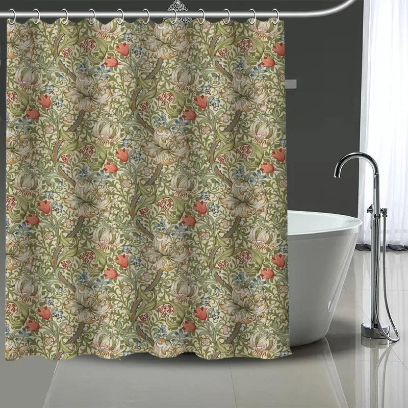 William Morris Art Custom Pattern Polyester Bath Curtain 180X180Cm Shower Curtains Diy Bath Screen Printed Curtain For Bathroom