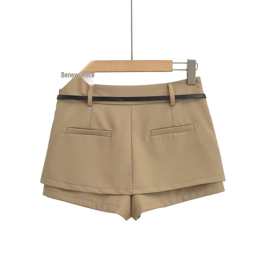 Plus Size European-Style High Waist A-Line Skort with Belt for Women