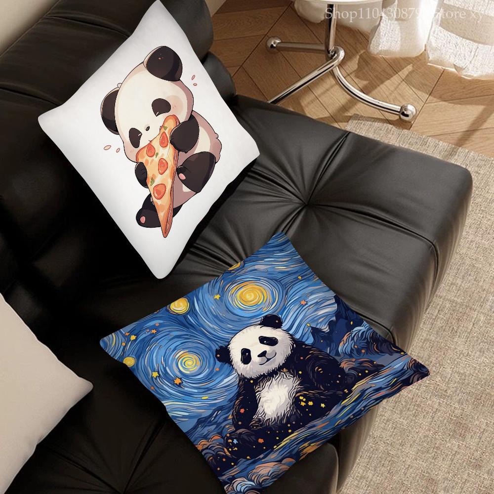 Animated Panda Pillow Case Square Pillow Bedroom Sofa Leisure Comfort Cushion Car Living Room Home Decoration 40X40