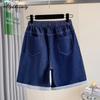 Koreanischer Stil Übergröße Sommer Damen Kurze Jeans Elastischer Bund Lässig Locker Blaue Denim Caprihosen Basic Damen Weites Bein Caprihosen XL-5XL