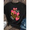 Women Cow Leopard Sunflower Heart T-Shirt Round Neck Short Sleeve Valentine's Day Spring Summer Fall Casual Machine-Washable Top