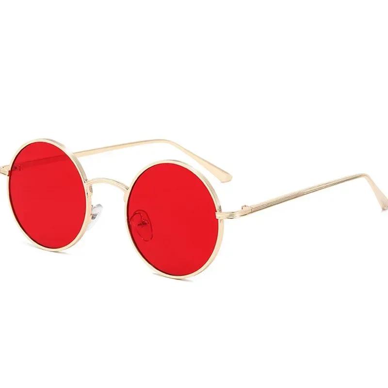 New Gold Round Metal Frame Sunglasses Men Retro Summer Style Women Red Lens Sun Glasses Unisex Yellow Pink Black