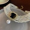 Korean Retro Pearl Diamond Fringed Neck Chain Internet Celebrity Temperament Design Sense Flower Bow Collarbone Chain Necklace Female