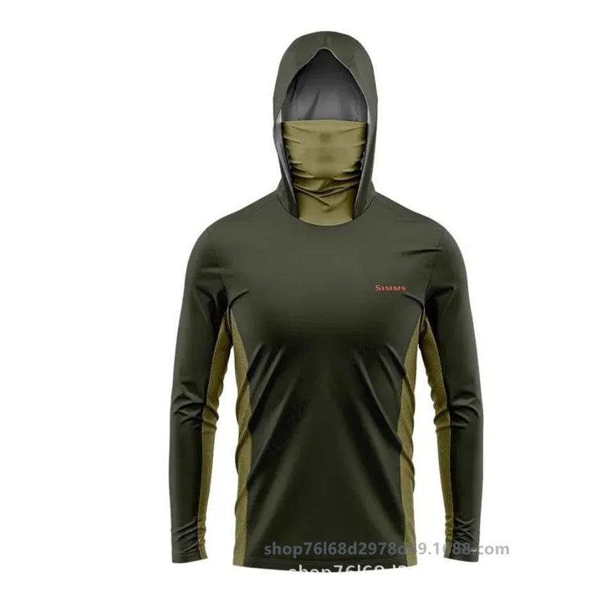 SIMMS T-shirt da pesca felpa con cappuccio manica lunga maschera integrata abbigliamento protezione solare outdoor UPF50 + con cappuccio e maschera