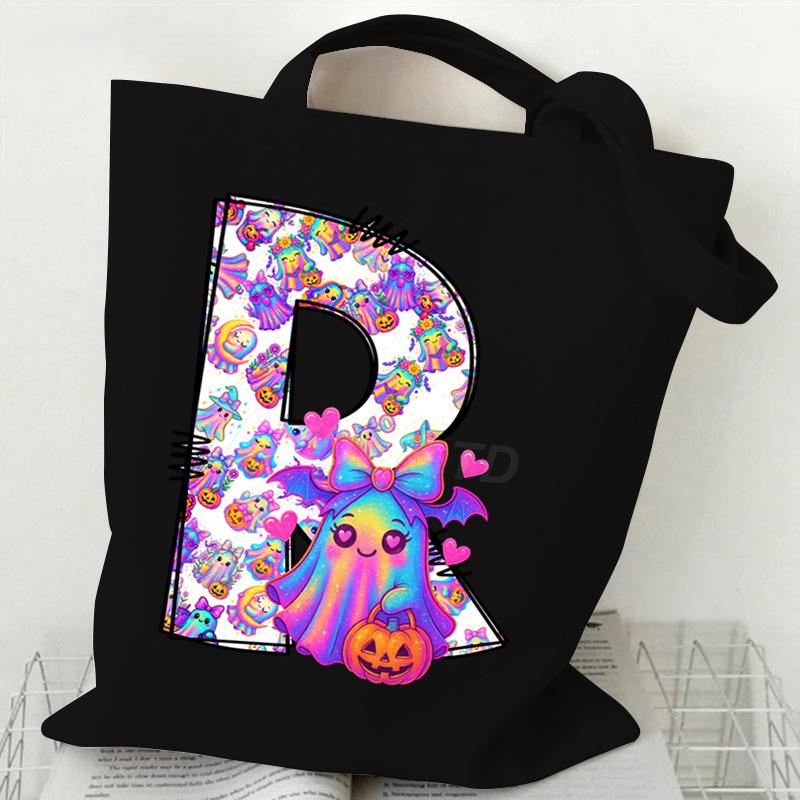 Halloween Alphabet Canvas Bag Going Out Portable Handbag Women's Large Capacity Casual Shoulder Crossbody Bag