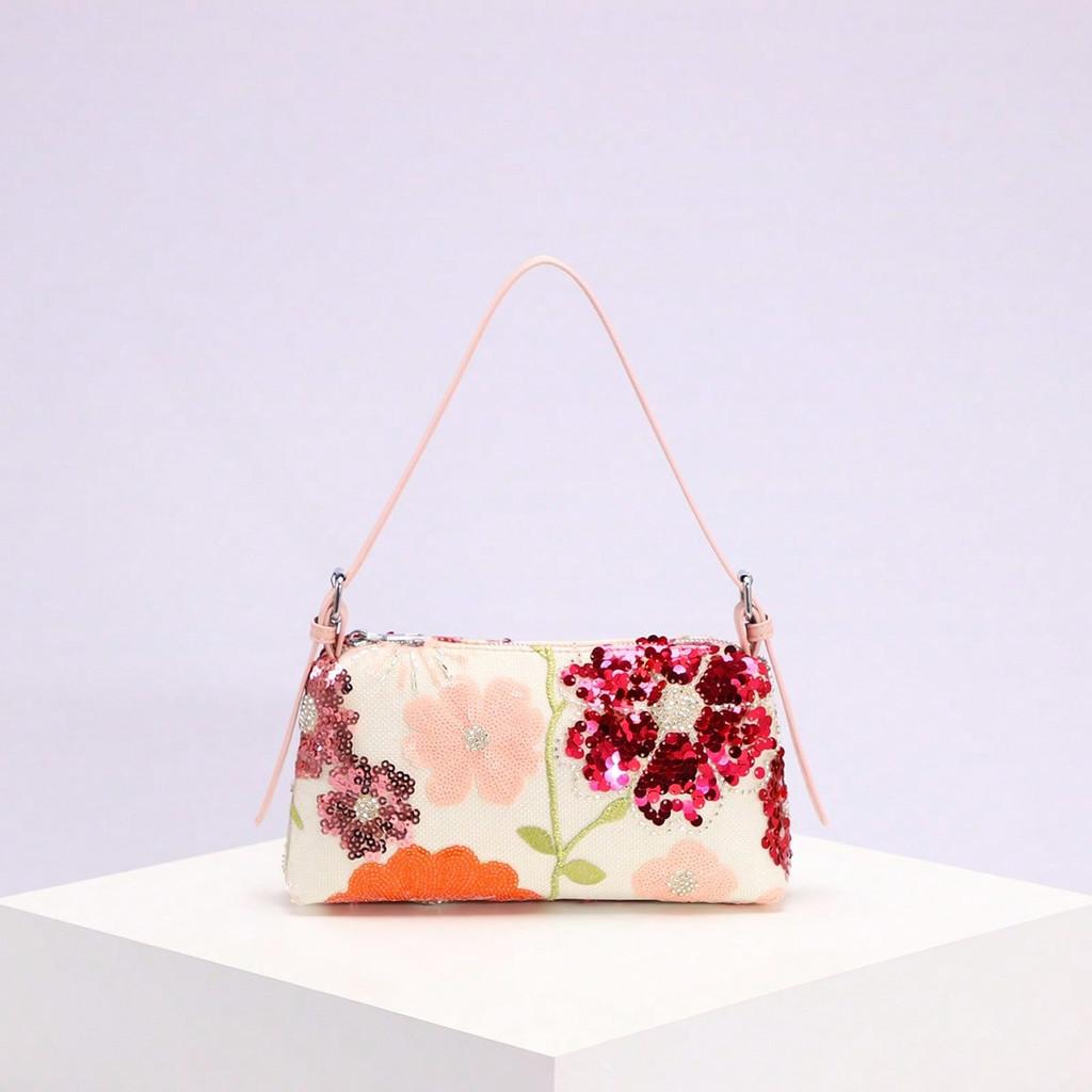 Borsa a mano in PVC con paillettes per donna con chiusura a zip per l'uso quotidiano