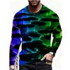 Spring and Autumn Round Neck 3D Abstract Art Printed Top Fashionable Casual Long Sleeved Men's T-shirts