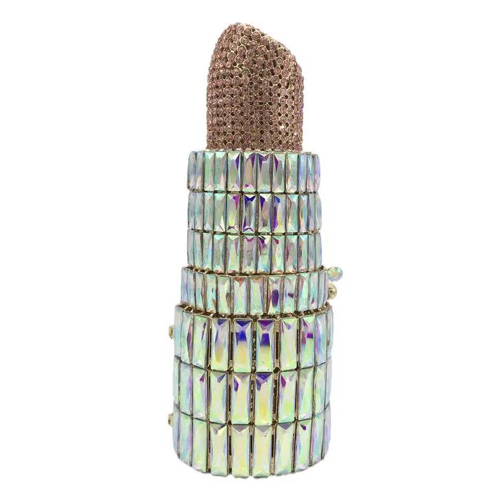 

Boutique De FGG (in stock) Lipstick Clutch Purse for Women Crystal Evening Bags Party Dinner Rhinestone Handbags and Purses Mini Clutch
