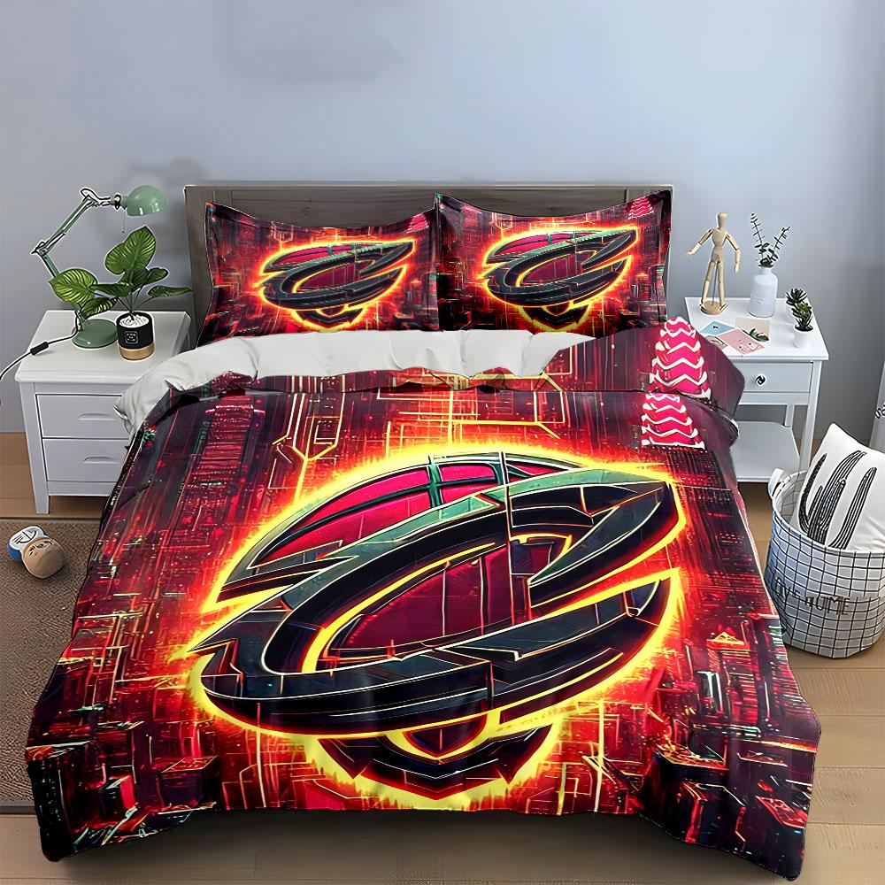 Futuristic Neon City Emblem Bedding Duvet Cover Set Duvet Cover Pillowcases  (1*Duvet Cover 2*Pillowcases, without duvet insert)