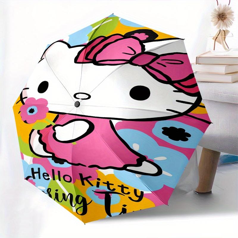 Hello Kitty,Spring Time Automatic Folding Umbrella-Simple 8-Rib Design, Bright Cartoon Pattern, Durable Iron Frame, Suitable For Travel, Out