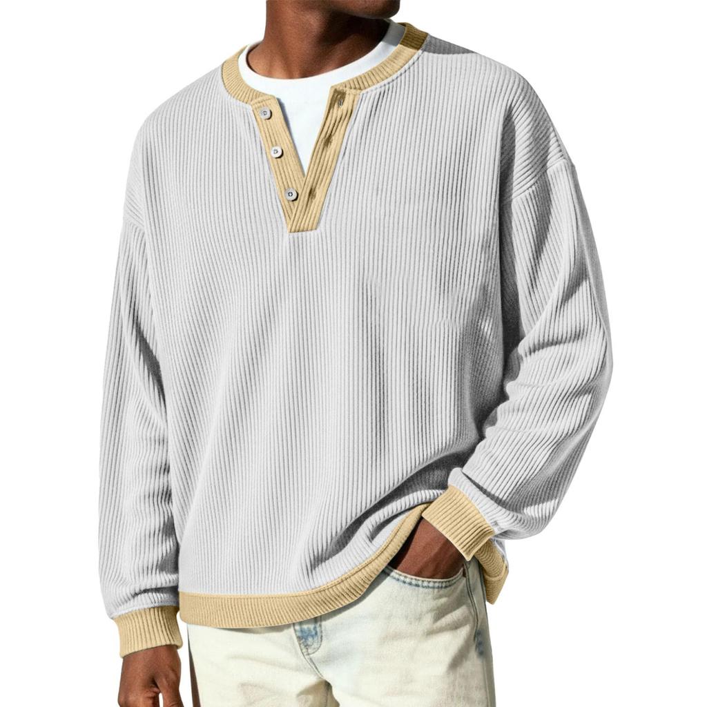 Men's Button-Down Collar Long-Sleeve Ribbed Knit Pullover