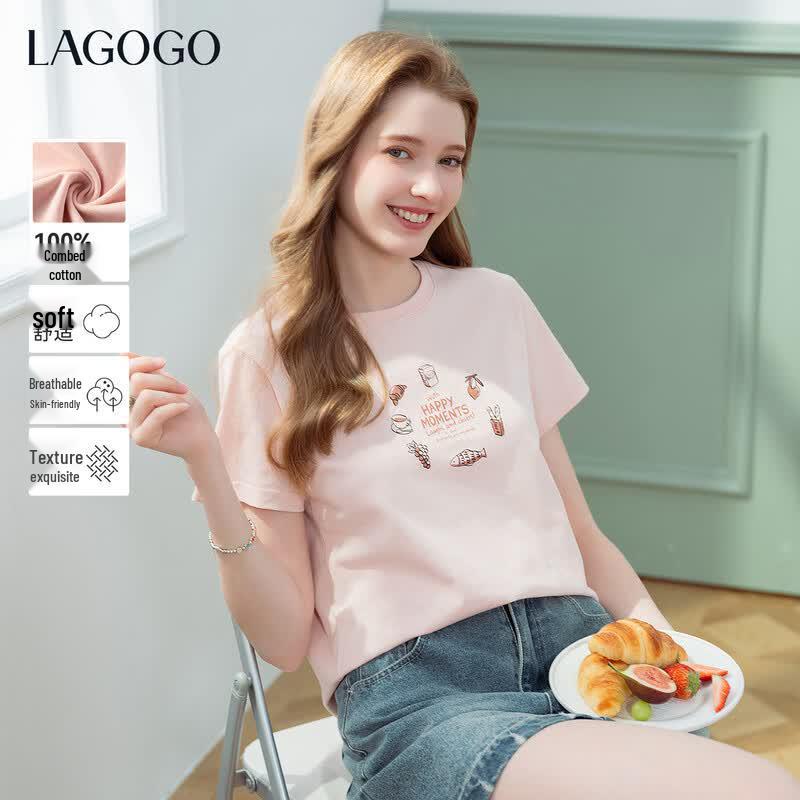 LAGOGO Dopamine Print Cotton T-Shirt for Women XL