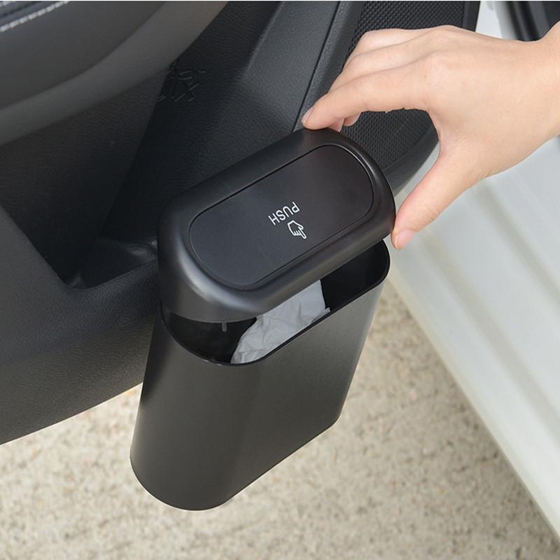 Black ABS Car Trash Bin Square Hanging Vehicle Garbage Dust Case Storage Box Auto Interior Accessory