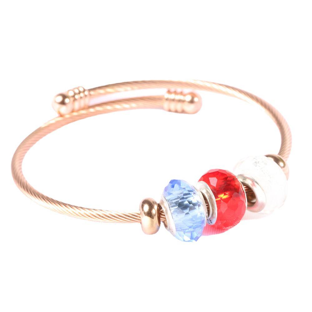 Tri-Color Stainless Steel Women's Bracelet: DIY Detachable Beads with Steel Wire Rope, European & American Style.