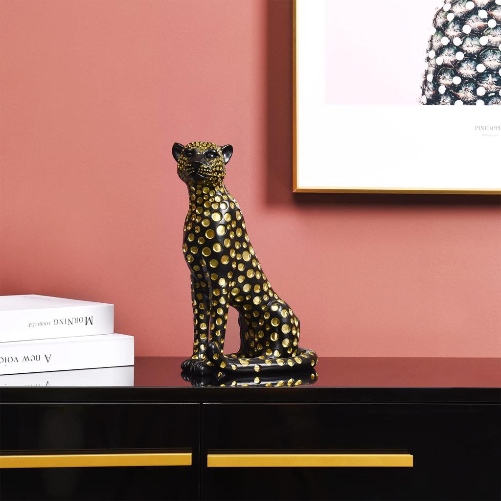 Modern Spotted Panther Resin Leopard Statue Animal Sculpture Luxury Home Decoration Office Cheetah Figurine Accessories for Desk