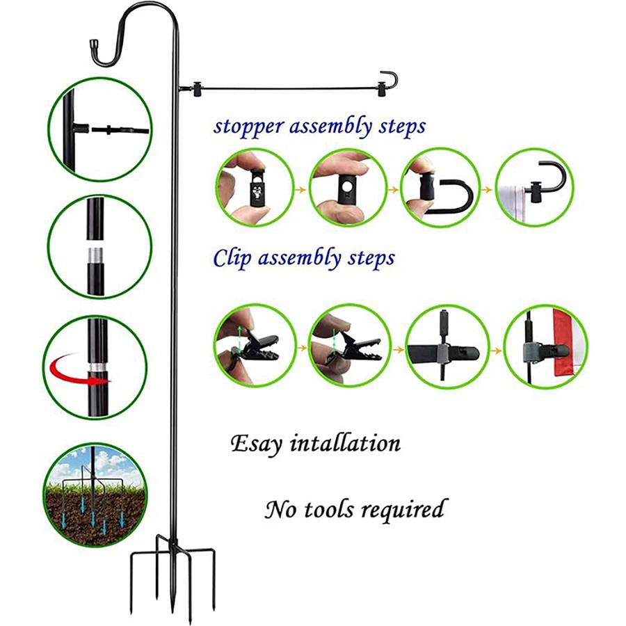 47 Zoll Gartenflaggenhalter mit 5-Fuß-Basis, Metall-Hirtenhaken, Zum Aufhängen von County-Flaggen Hirtenhaken