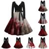 Kvinners uformelle mote Halloween trykt V-hals vintage kjole
