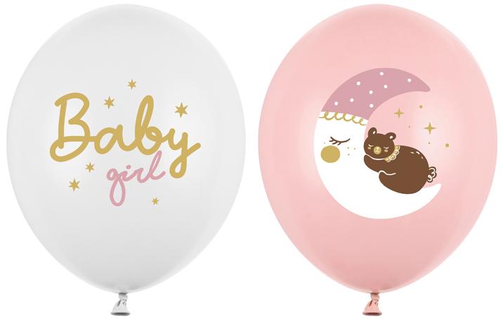 Balony Pastelowe Baby Girl Shower Miś Mix 5Szt.