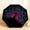 1pc Peacock Feather Automatic Folding Umbrella 8 Rib Iron Frame,  Suitable for Travel, Daily Use, Birthday, Women & Men Gift