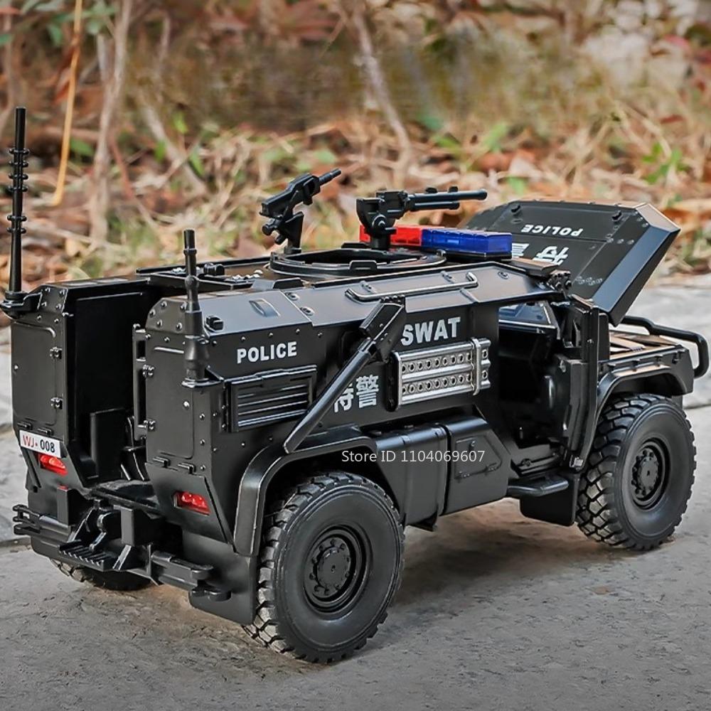 1:32 Scale SWAT Armored Police Car Model Toy Metal Diecast Pull Back Shock Absorption Heavy Truck Toys Sound Light Gift for Kids