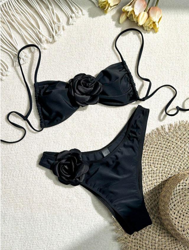 

New fashion three-dimensional flower sexy bikini swimsuit women s vacation beach swimsuit S чёрный