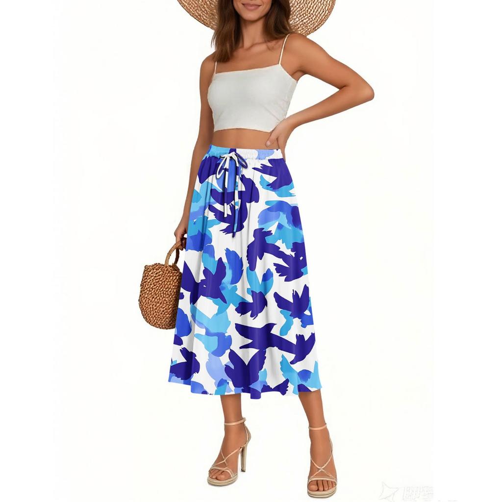 Spódnica damska Spódnica bohemy Spódnica z nadrukiem kwiatowym Casualowy temperament Spódnica z kieszeniami