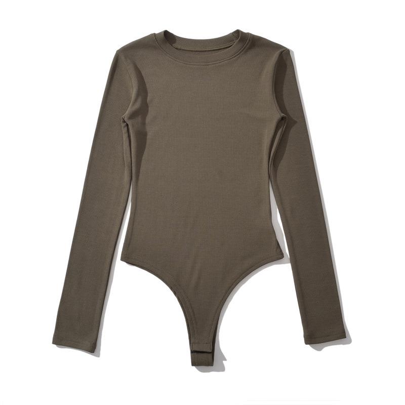 Würziges Mädchen Enganliegender Langarm-Bodysuit mit Rundhalsausschnitt: Damen Plüsch, Eng, Sexy, Basic Unterhemd