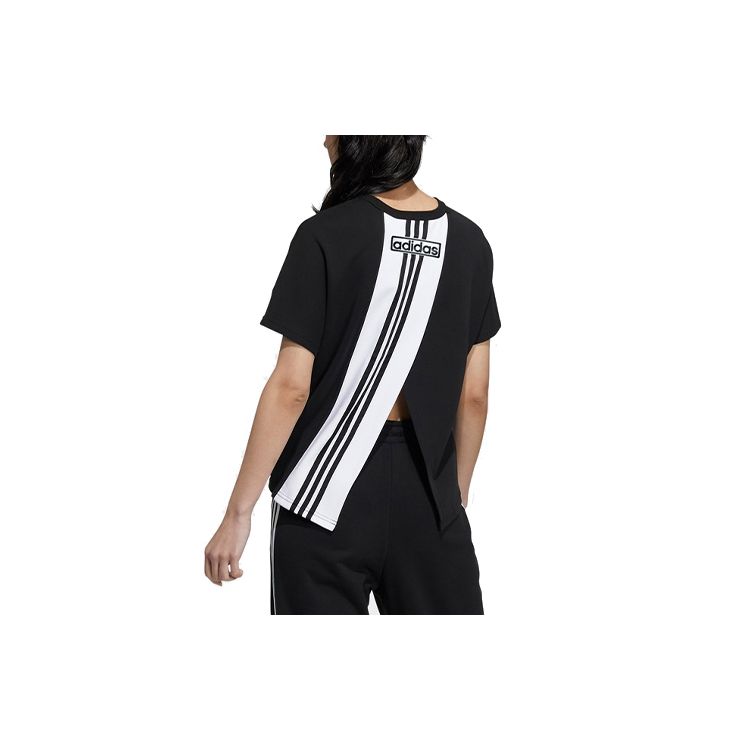 Adidas Originals Trefoil Sports Casual Back Split Breathable Printed Short Sleeve T-Shirt Women Tops Black HC6568