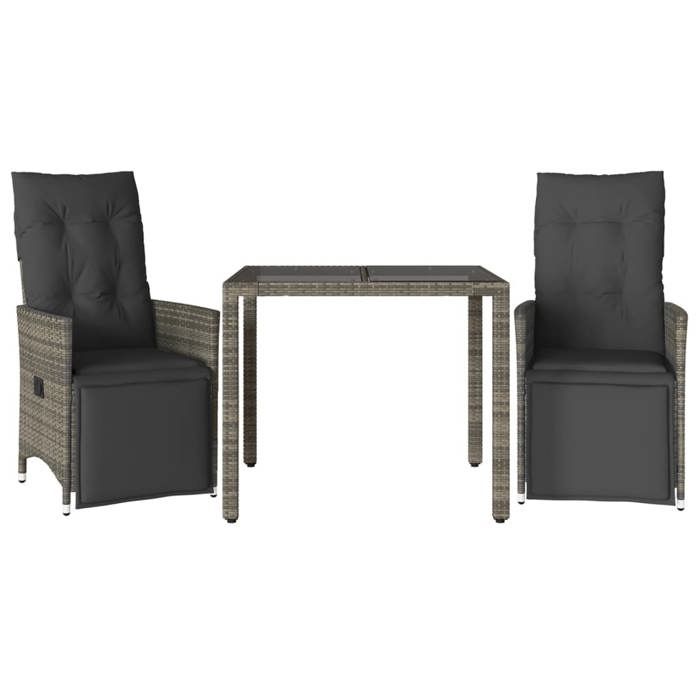 VidaXL Ensemble de bistro de jardin 3 pcs coussins gris poly rotin, ensemble de bistro de jardin, ensemble de balcon, 3276893