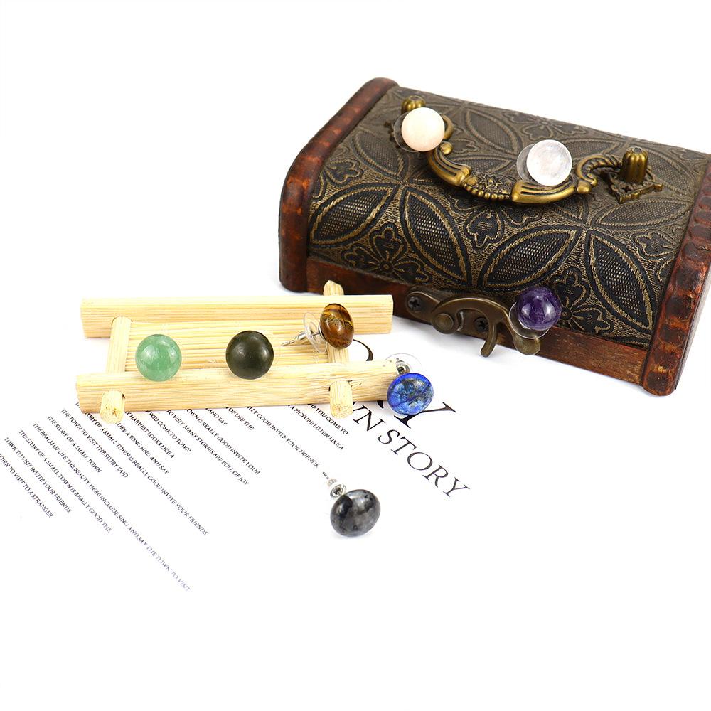 Tiktok Natural Semi-Precious Stone Crystal Tiger Stone Amethyst Bread Beads Stud Earrings Ball Earrings E45