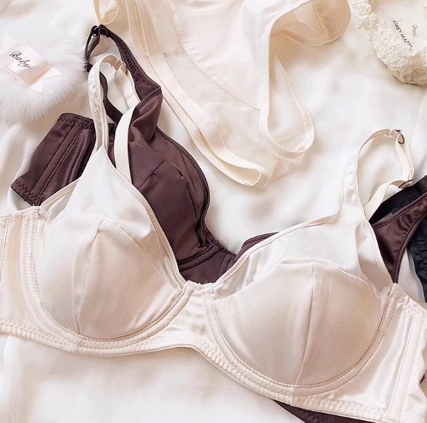 Summer Thin French Triangle Cup Underwear Women Gather Small Breasts Light Luxury Satin Soft Steel Ring Upper Support Anti-sagging Bra