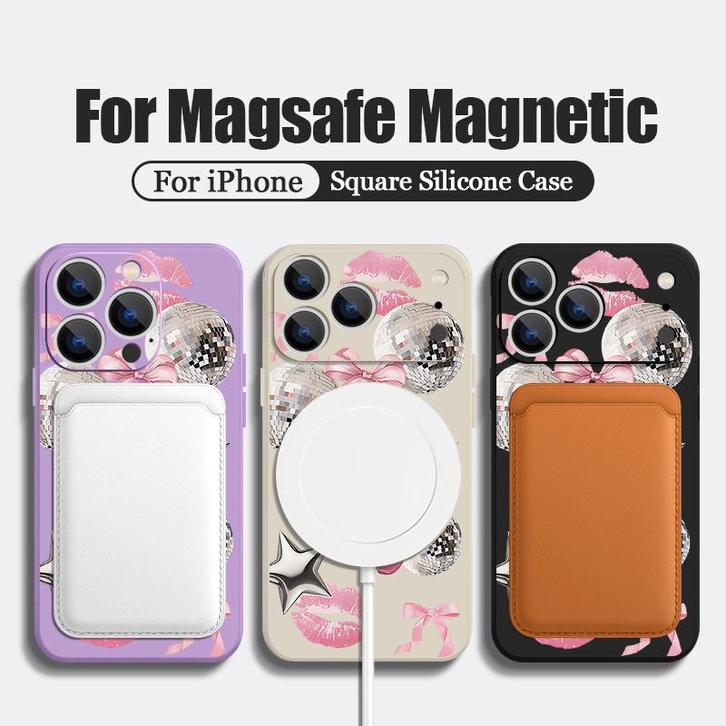 For iPhone 17 Pro Max Case Cherry Bowknots Lips Disco Ball Magnetic For Magsafe Silicone Cover For iPhone 16 Pro Max Funda iPhone 15 14 13 12 11 16E