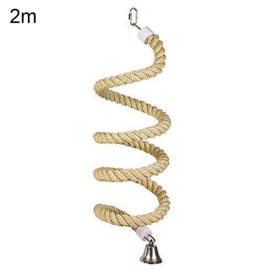 Pet Bird Parrot Bell Stand Perch Cotton Rope Chewing Bar Cage Hanging Swing Toy