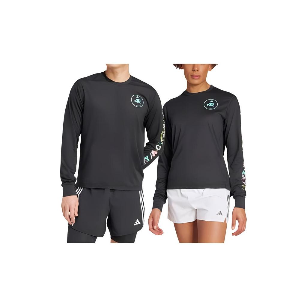 Adidas Own The Run Runners Moisture-Wicking Printed Long Sleeve T-Shirt Unisex Tops Black IW9273