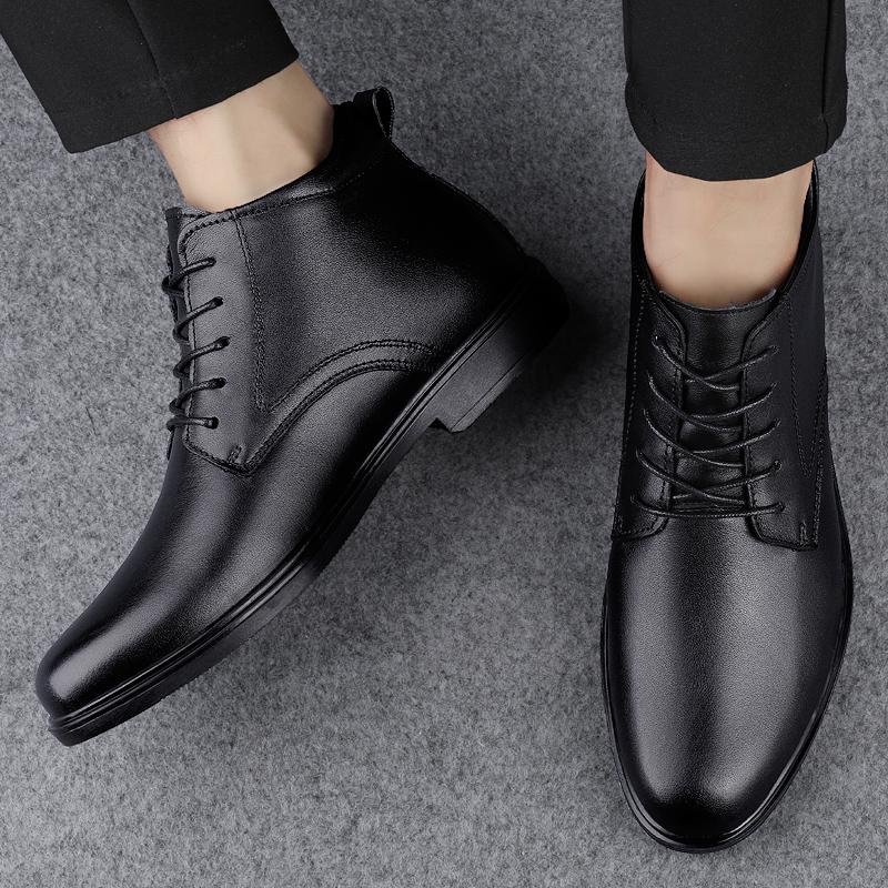 Fashion Autumn And Winter Shoes Top Quality Men Boots Natural Leather Waterproof Bussiness Snow Boots Lace-Up Rubber Shoes Dropshipping