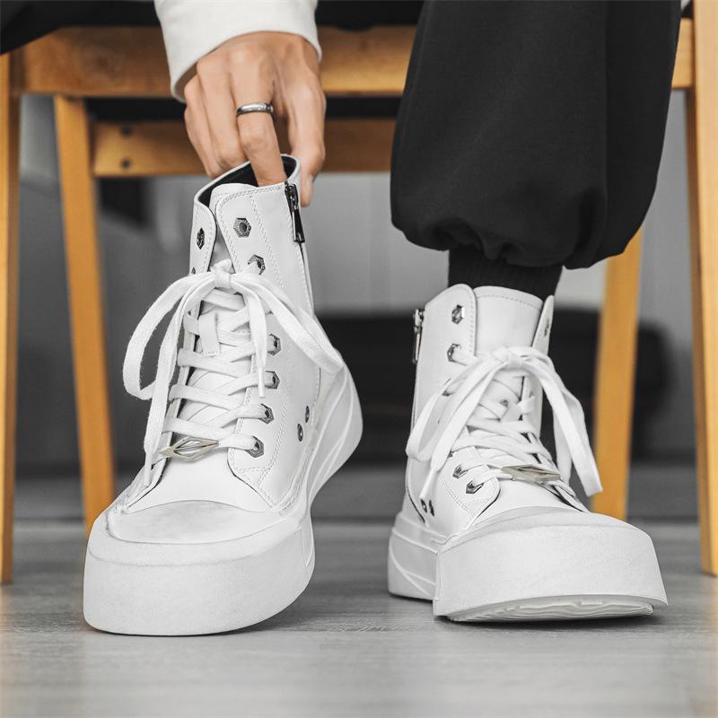 2024 new little white shoes men's high-top board shoes thick-soled height-increasing versatile sports and leisure shoes 66656-K