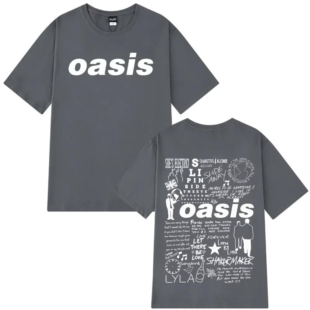 Oasis Band Logo Rock Band Tees Men Woman Short Sleeves Vintage T Shirts Hip Hop Loose Casual Oversized High Quality T-shirt Tops