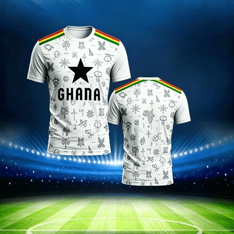 Summer Men's White Ghana Themed Adinkra Symbol Printed Short Sleeve T-Shirt Versatile Casual Sports Top