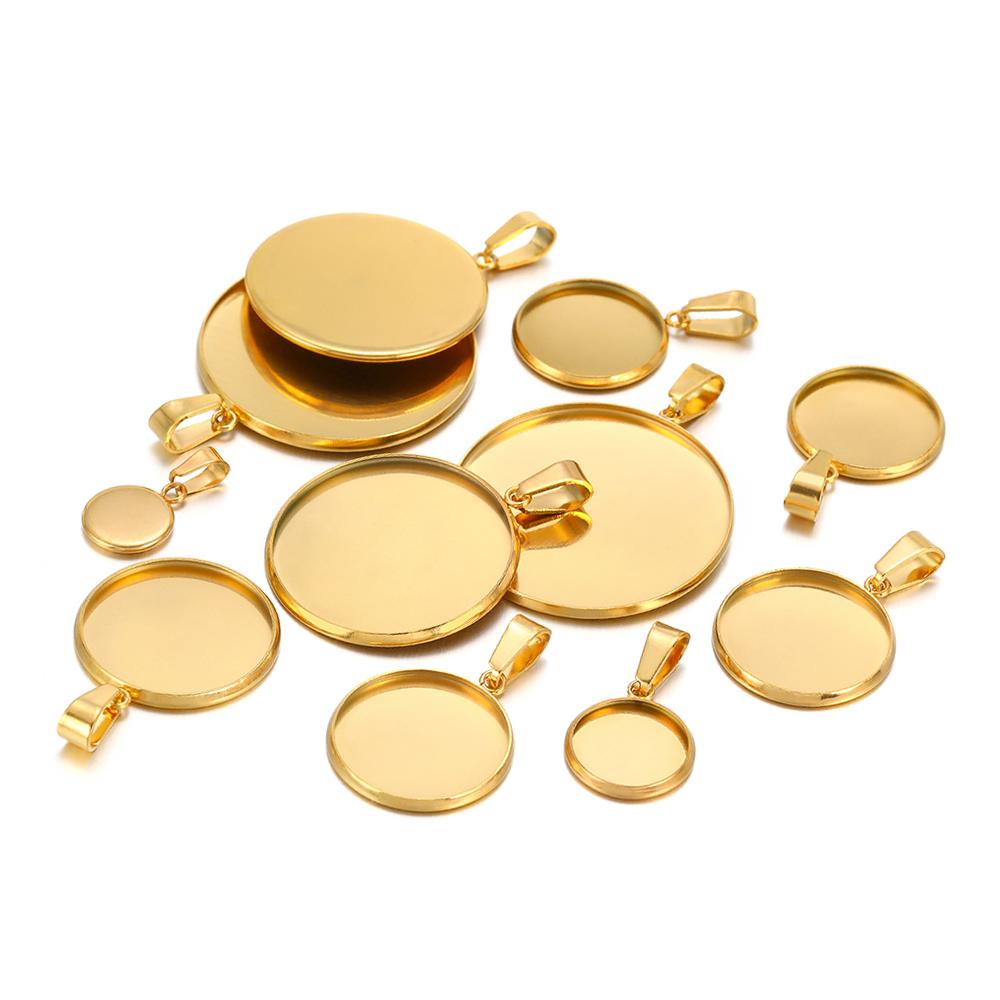 10pcs Fit 10 12 16 20 30mm Stainless Steel BlankCabochon Cameo Base Settings Tray Bezels Pendant Charms for DIY Jewelry Making