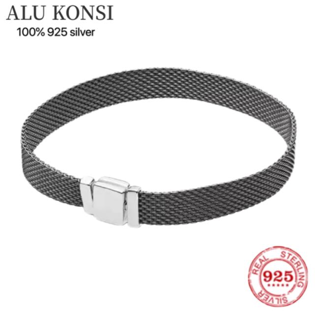 Original Luxury Real 100 %925 Sterling Silver Pan Bracelet For Women Snake Chain Bangle Authentic Charm High Quality Diy Jewelry