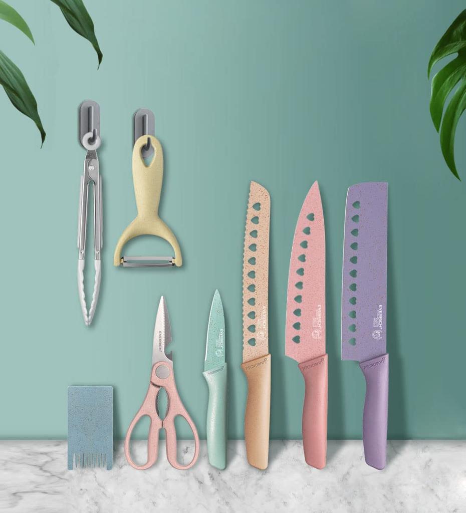 Utaki Knife Set Vegetable Bread Paring Finger Kitchen Set Chef's Knife, Knife, Knife, Knife, Scissors, Peeler, Tongs, Guard, Knife, 8-Piece