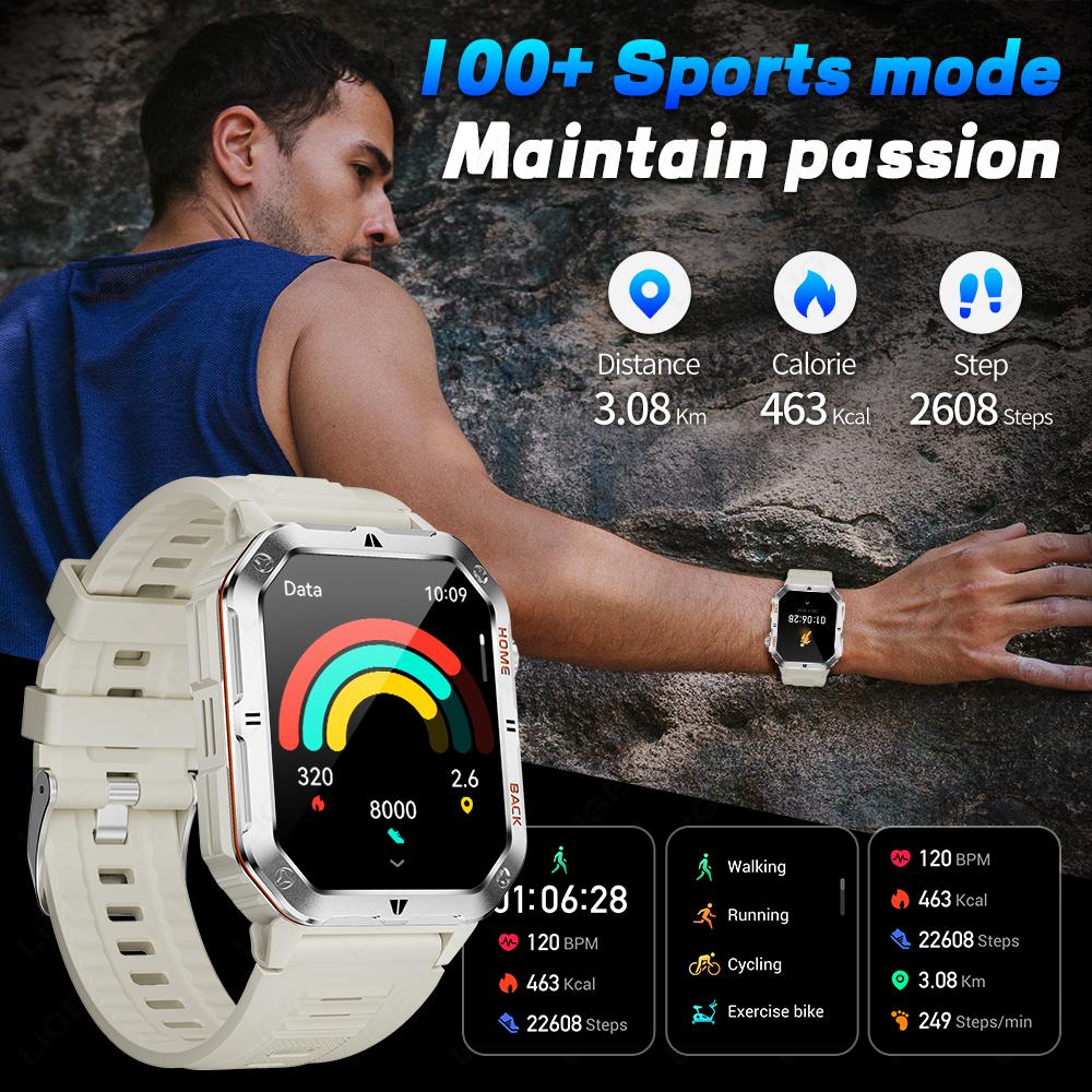Men Smart Watch For Android IOS 1000mAh Flashlight 3ATM Waterproof Fitness Watches Voice Bluetooth Call 2.01" HD Smartwatch