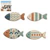 Vintage Wood Fish Sculptures 4PCS Rustic Wooden Wall Decor, Mediterranean Style Hanging Plaques, Blue Holiday Home Ornaments And Brown Finish Nautical
