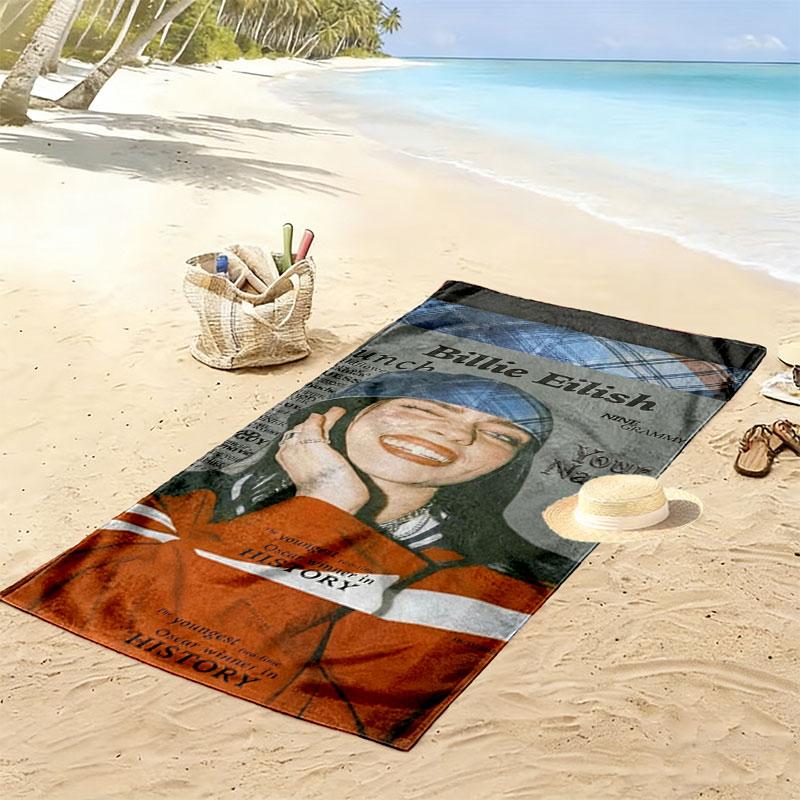 Billie Eilish Custom Name Print Beach Towel, Large Soft Quick Dry Towel for Beach Camping Swimming