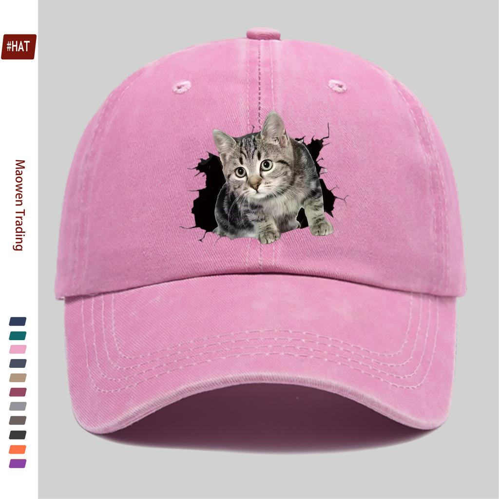 Pc  Kitten Design Printed Baseball Cap with Wall Hole Print Sun Hat Home Leisure Decorative Hat Comfortable and Lightweight D