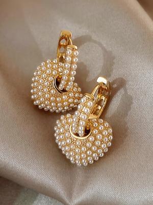 2pcs Retro Fashion Peach Heart Studded with Pearl Women's Earrings for Daily Dating Accessories