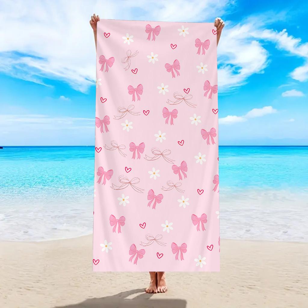 1pc Cute Love Bow Pattern Ultra-fine Fiber Beach Towel, Beach and Swimming Quick Drying Absorbent Beach Towel